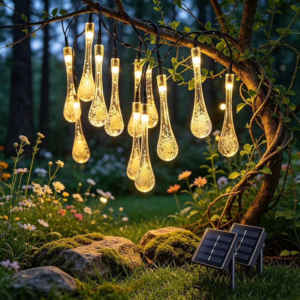 Outdoor Power For Xmas Lights - Water Drop Solar Powered LED Garland