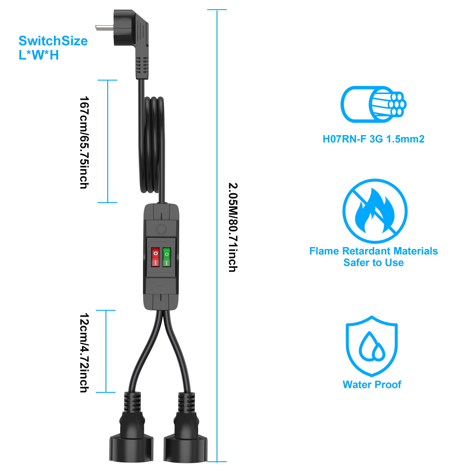EU Plug Extension Cord with ON - огляд і ціна Outdoor Power Extension Cord