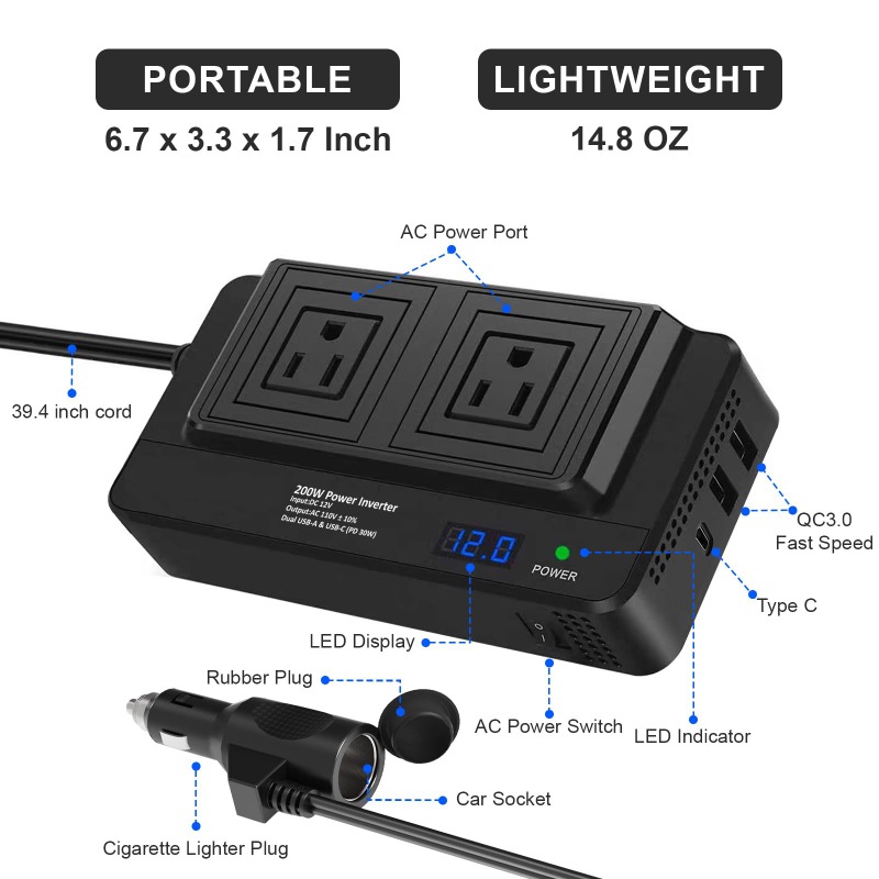 200W Car Inverter Power Conver - огляд і ціна Outdoor Power Adapter Usb C