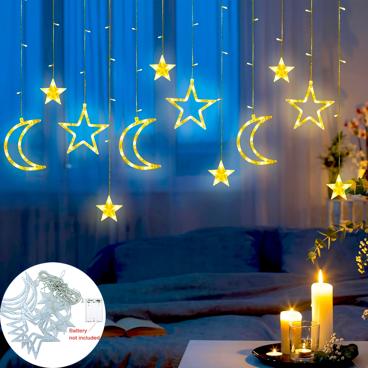 3.5m Star Moon LED Curtain Str - огляд і ціна Outdoor Power For Xmas Lights