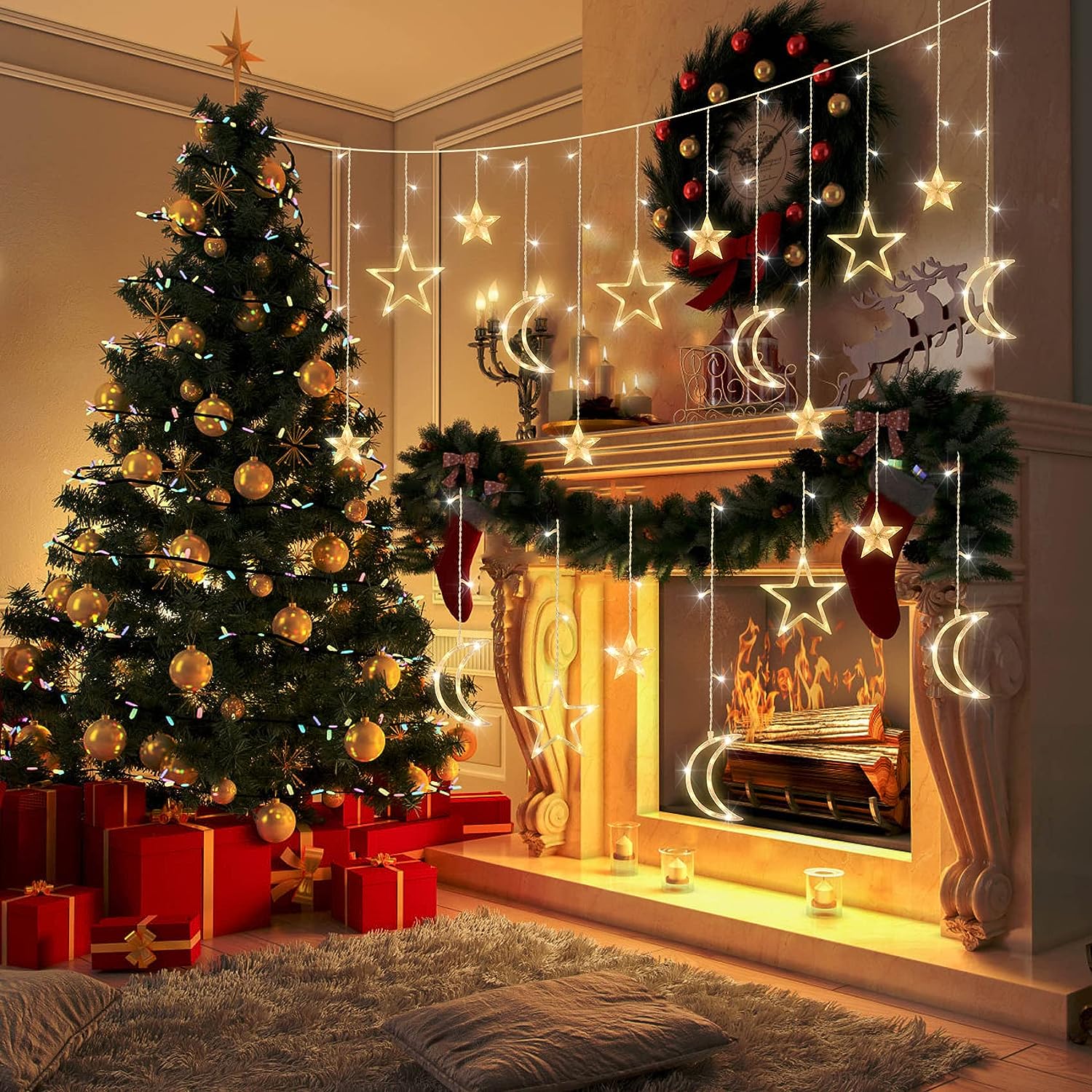 3.5m Star Moon LED Curtain Str - огляд і ціна Outdoor Power For Xmas Lights