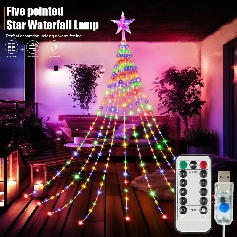 USB Powered 200LED Star Waterf - огляд і ціна Outdoor Power For Xmas Lights
